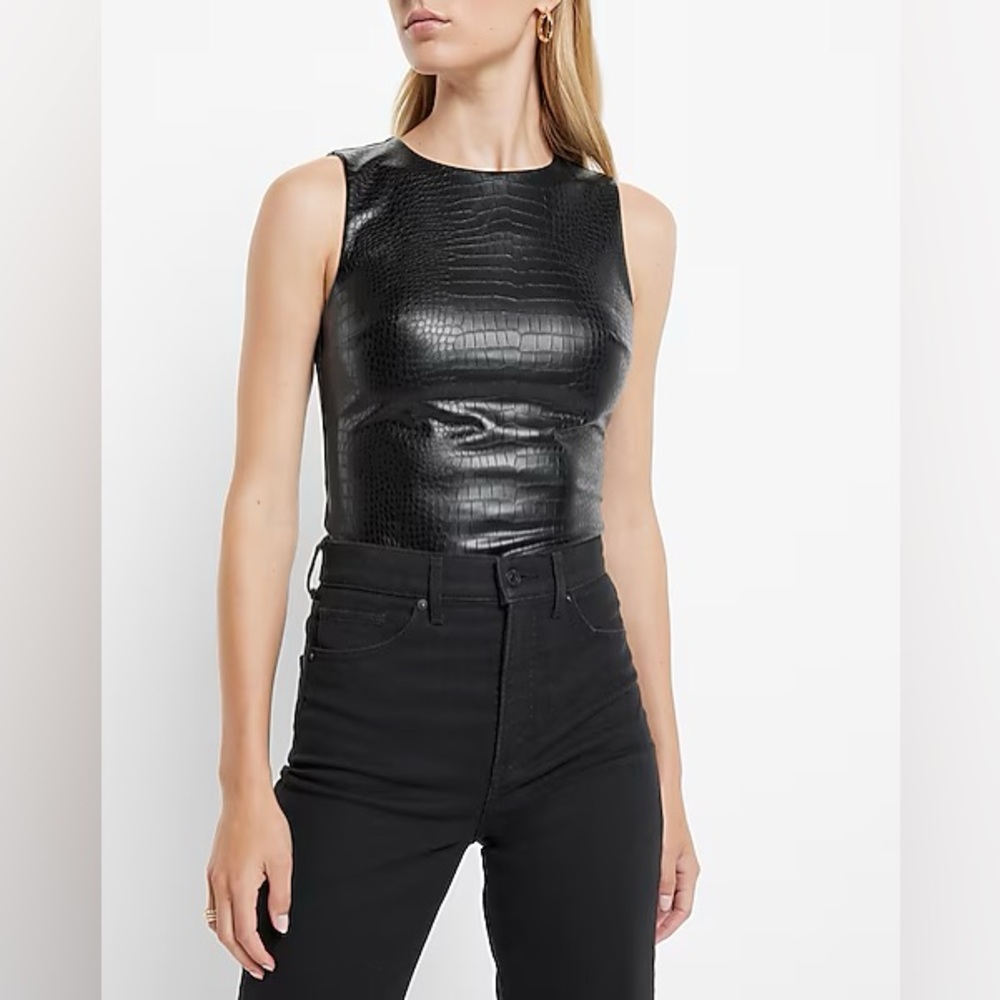 Express Faux Leather Bodycon Bodysuit - Medium - Never Worn